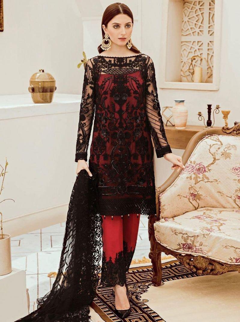 Afrozeh Net Suit-Replica Suits-Afrozeh-Black-Net-Unstitched-Replica Zone