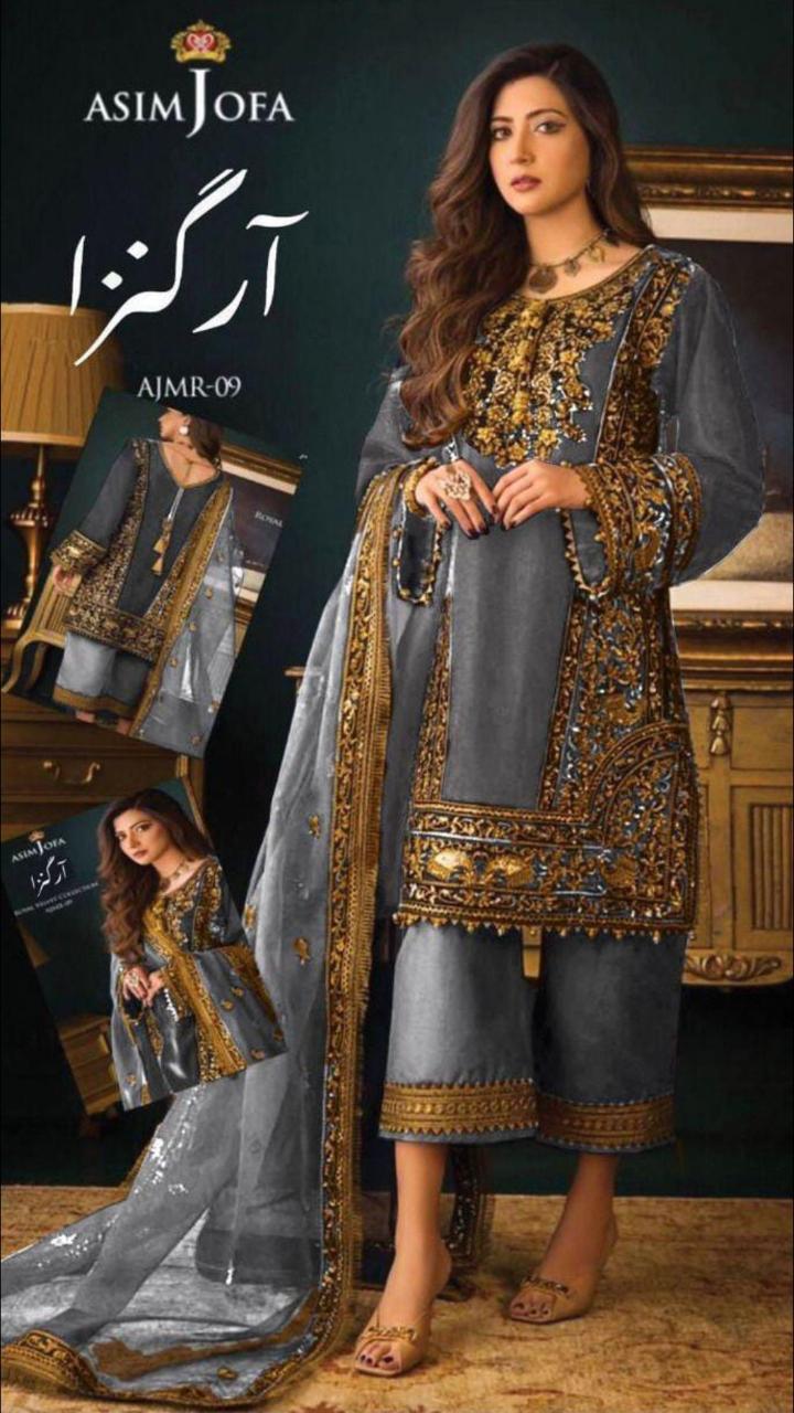 Asim Jofa Organza Suit-Replica Suits-Replica Zone