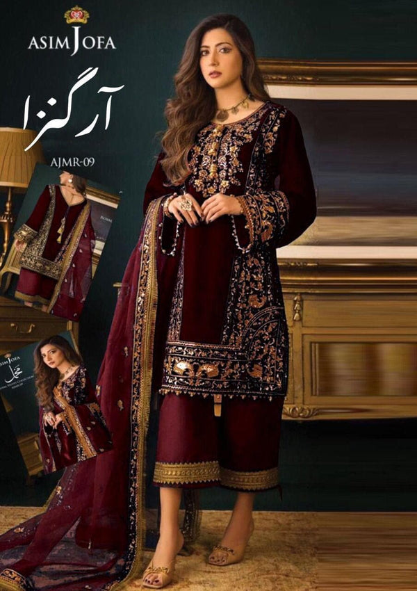 Asim Jofa Organza Suit-Replica Suits-Replica Zone