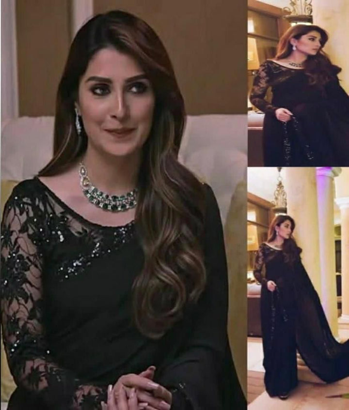 Ayeza Khan Chiffon Saree-Bridal Suits-Replica Zone