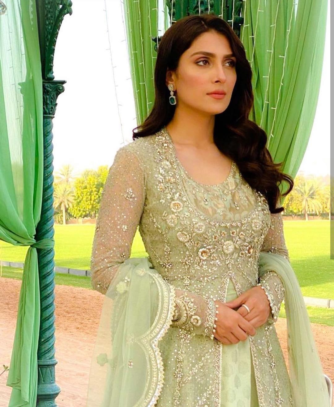 Ayeza Khan Wear-Green-Net-Replica Zone