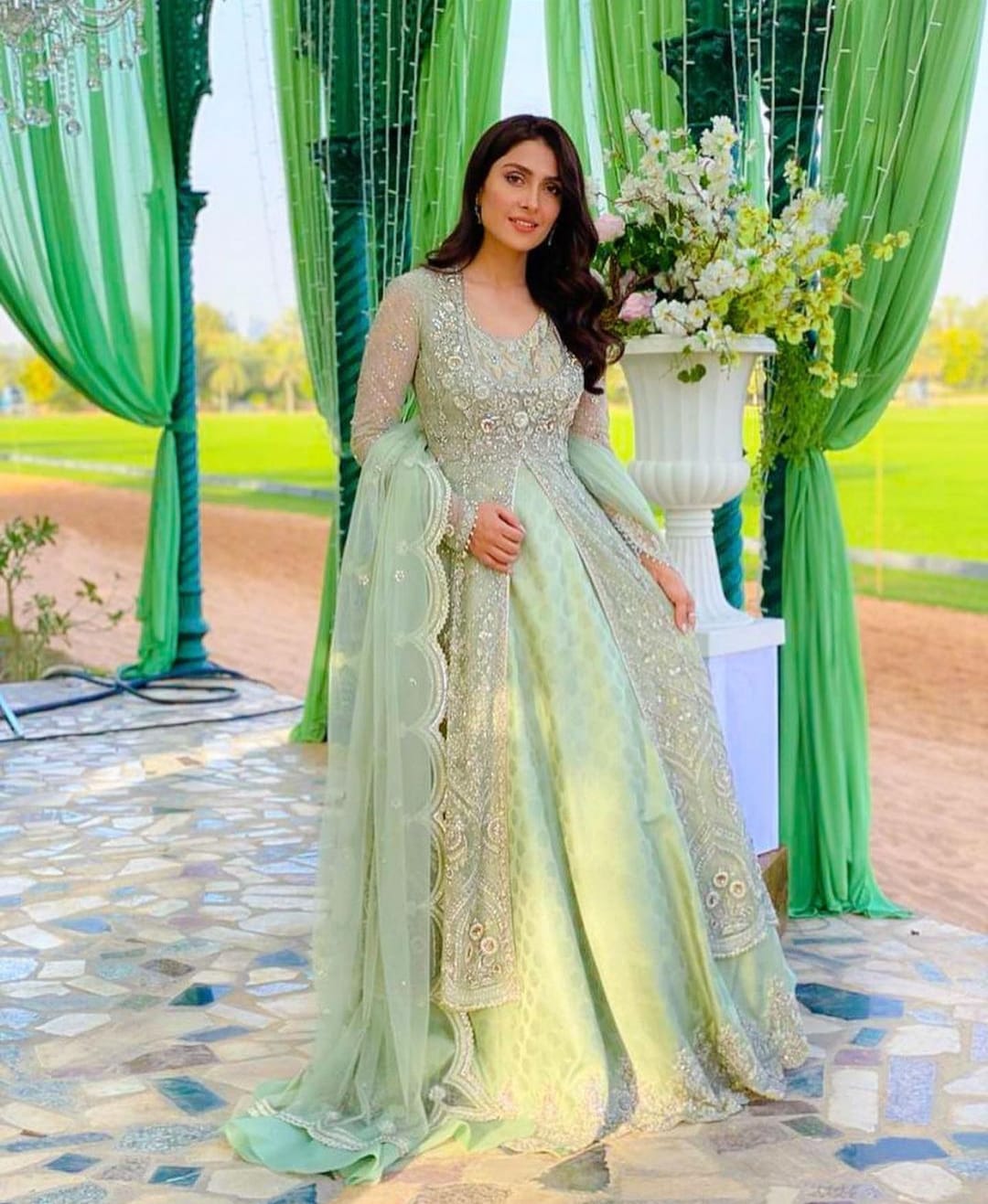 Ayeza Khan Wear-Green-Net-Replica Zone