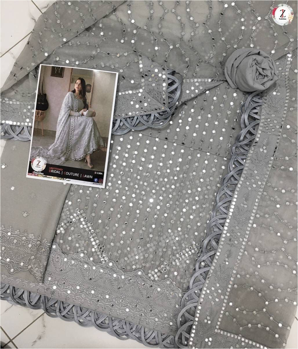 Embroidered Chiffon Suit-Replica Suits-Replica Zone