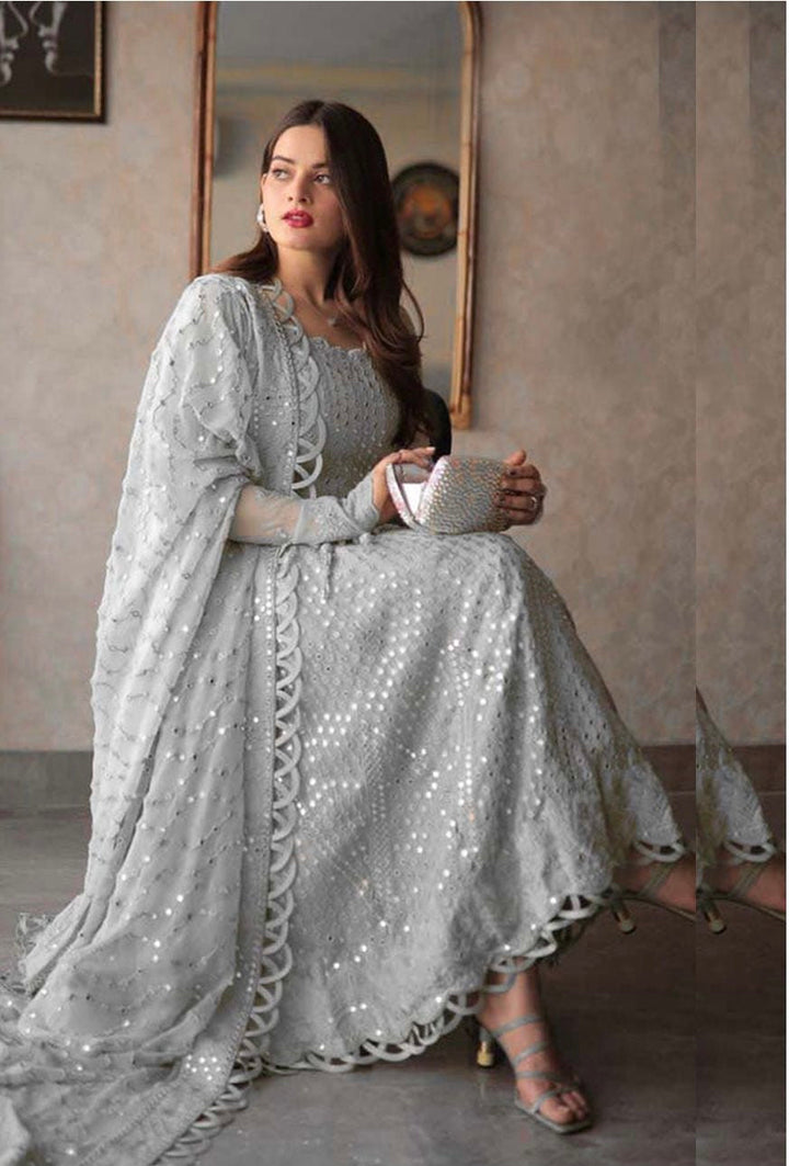 Embroidered Chiffon Suit-Replica Suits-Replica Zone