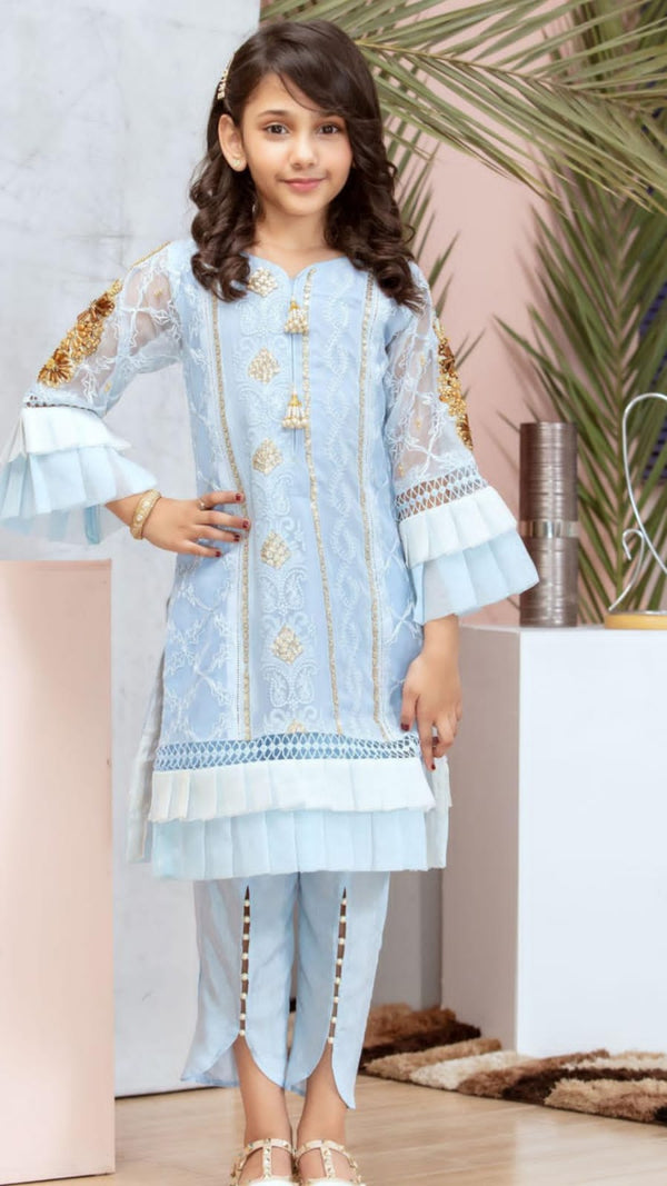 Embroidered Organza Suit-Kids-Replica Zone