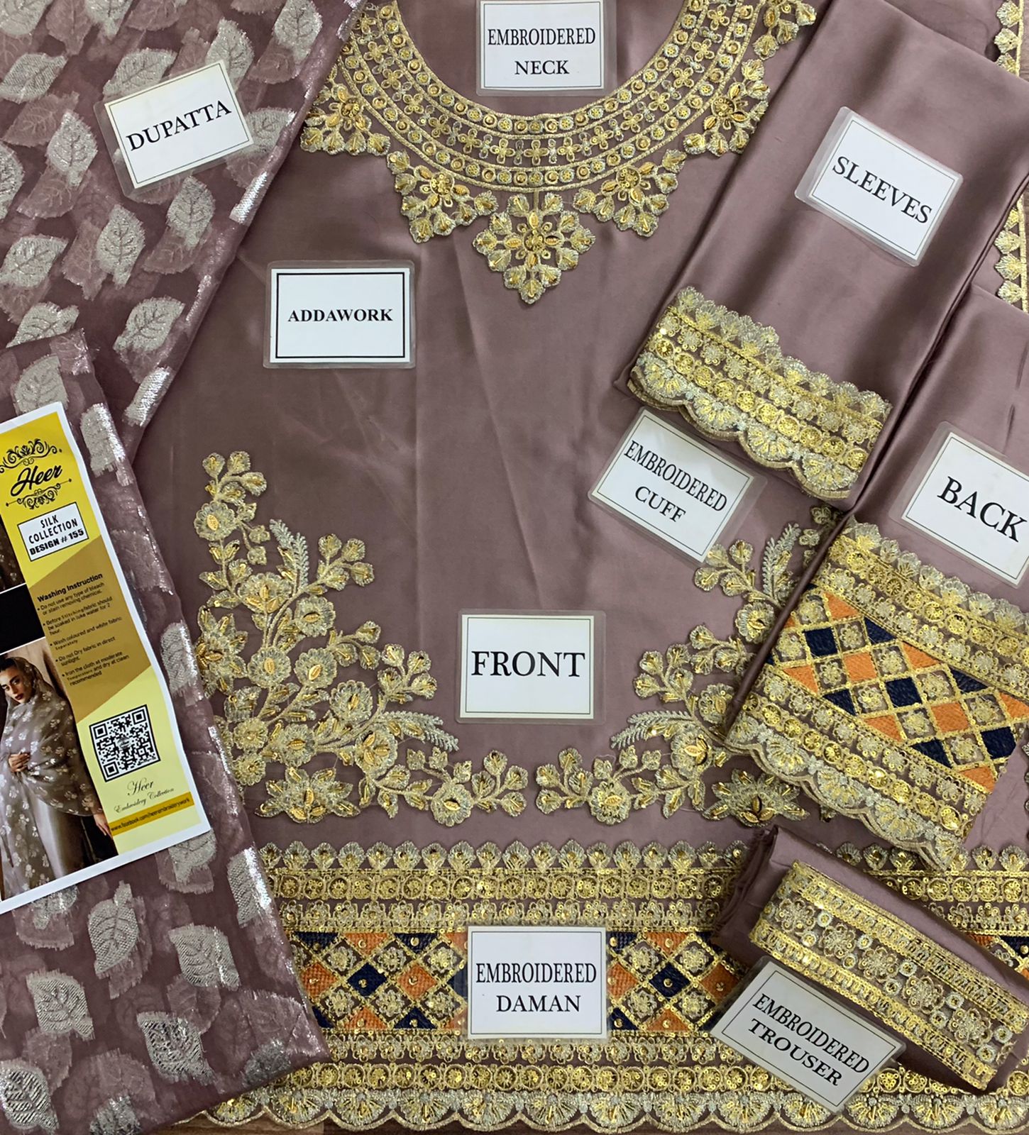 Hussain Rehar Silk Suit-Replica Suits-Replica Zone