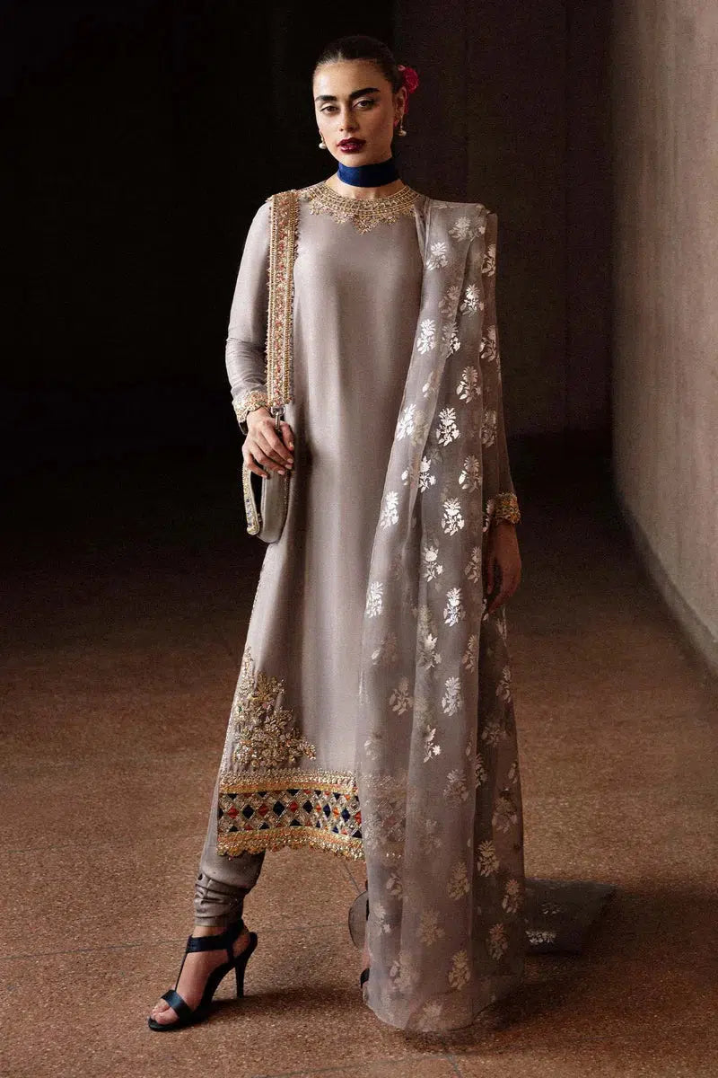 Hussain Rehar Silk Suit-Replica Suits-Replica Zone