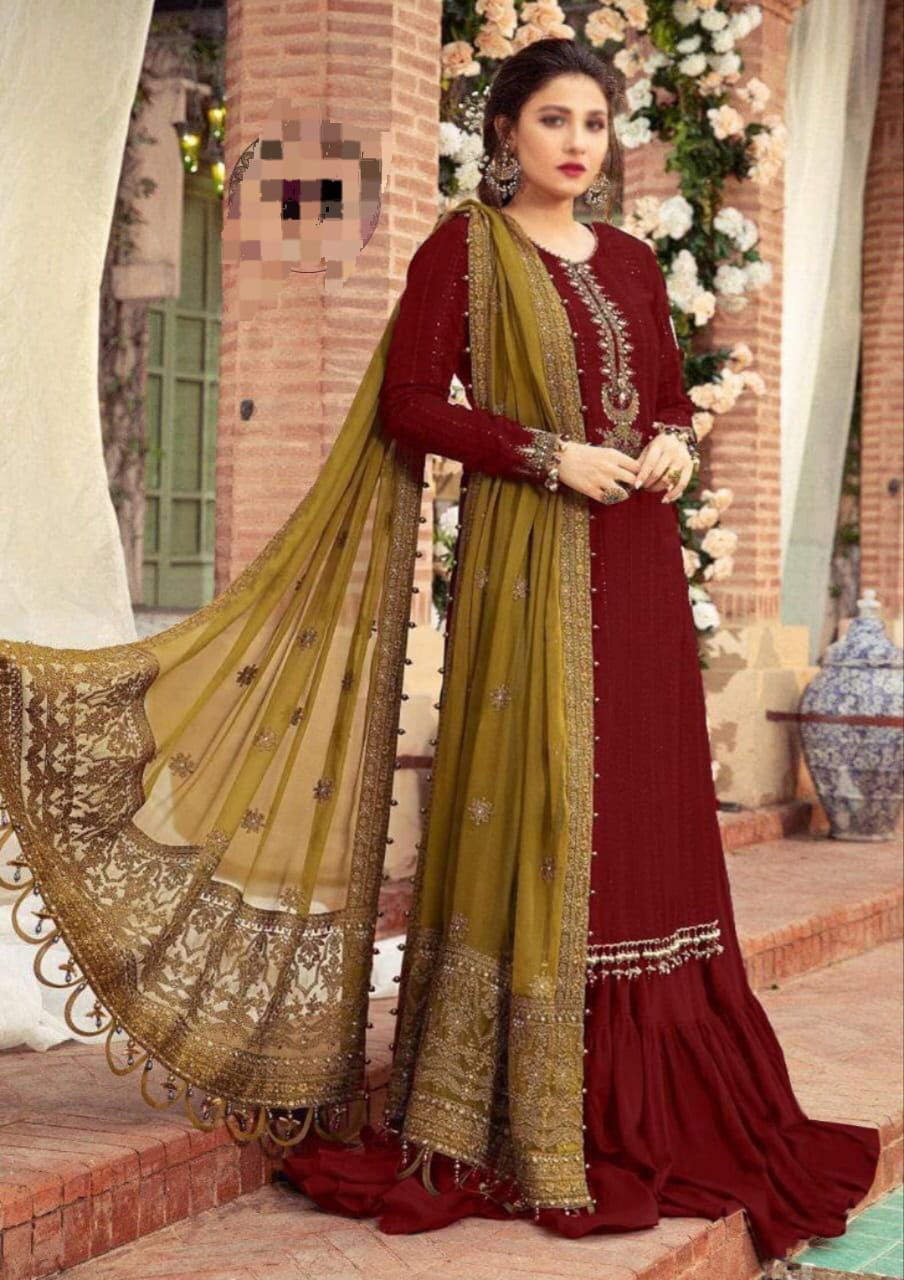 Maria B Chiffon Suit-Replica Suits-Replica Zone