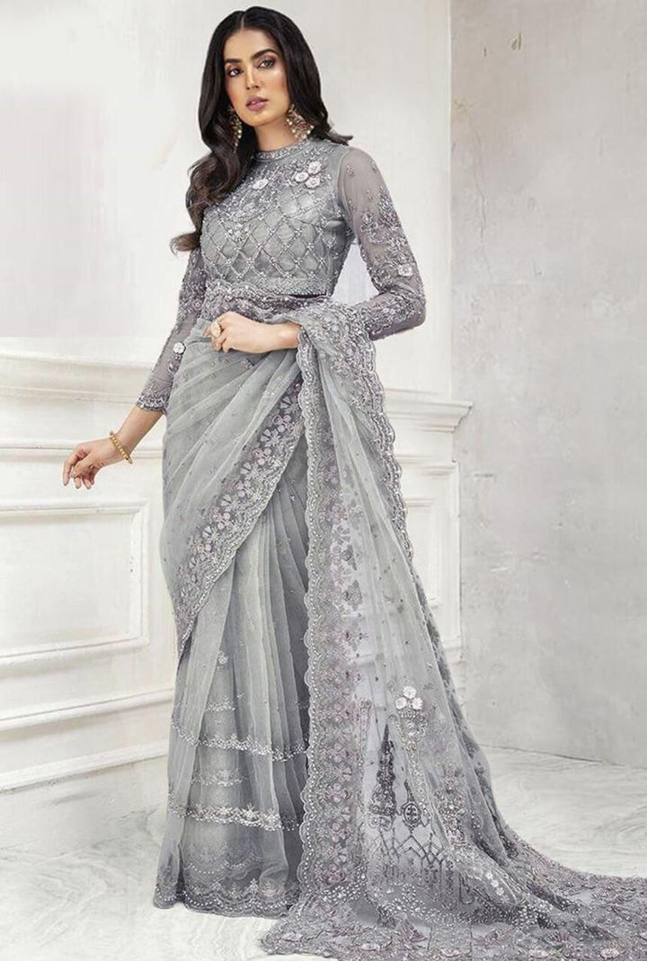 Maria B Net Saree-Bridal Suits-Replica Zone