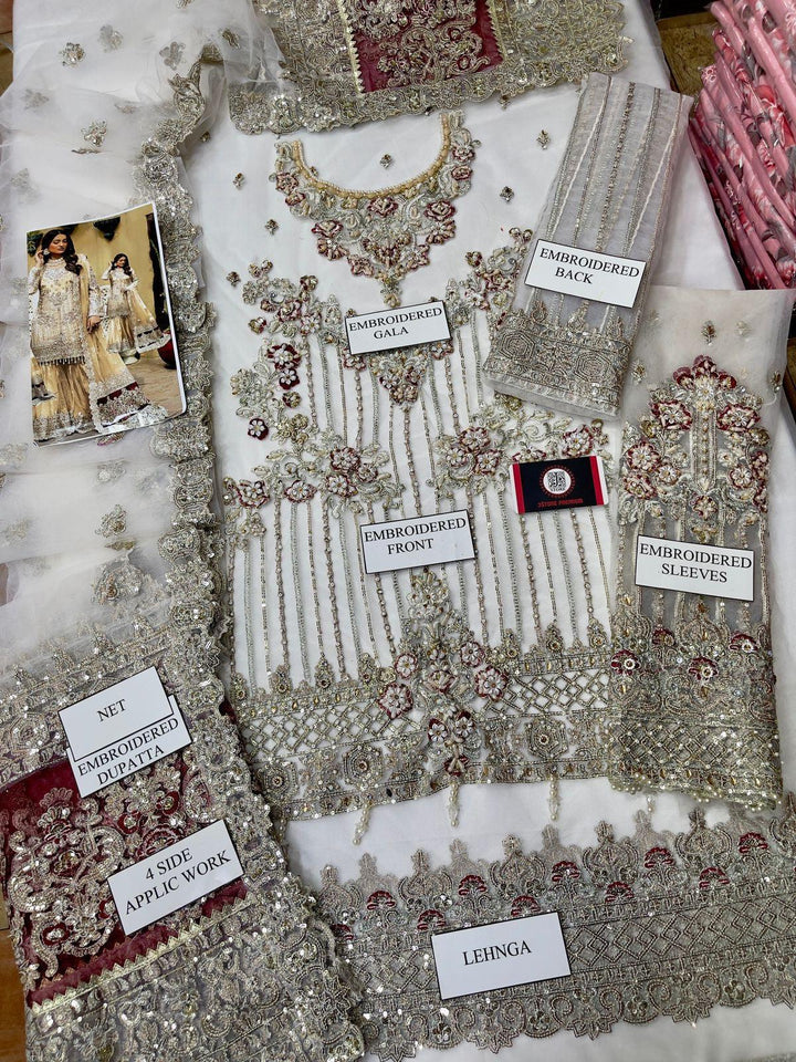 Pakistani Net Embroidered Bridal Lehanga-Bridal Suits-Replica Zone