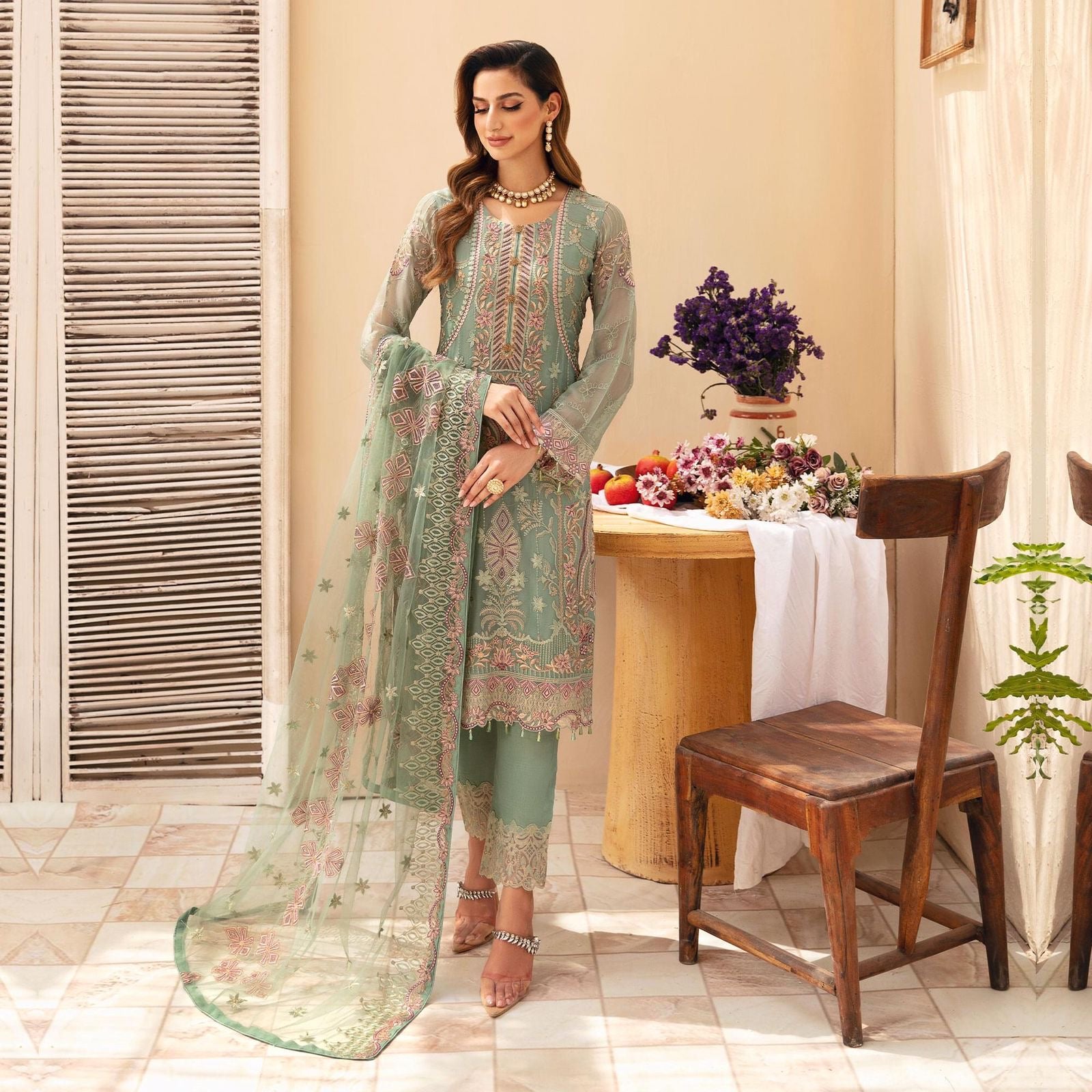 Ramsha Chiffon Suit-Replica Suits-Replica Zone