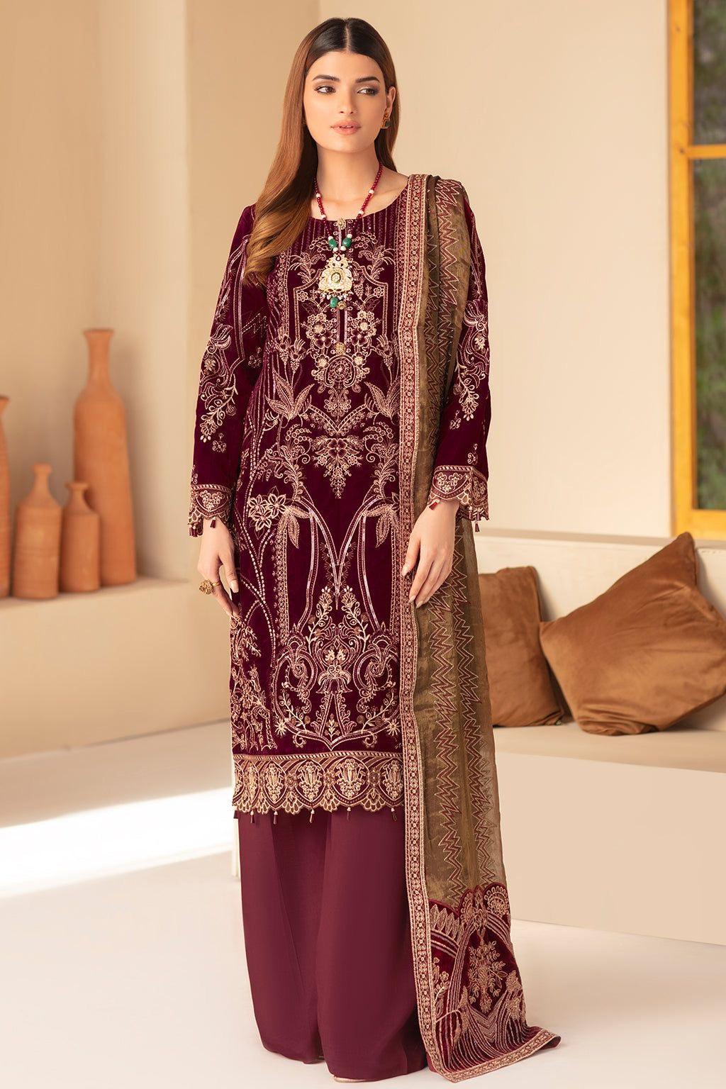 Ramsha Velvet Suit-Replica Suits-Replica Zone